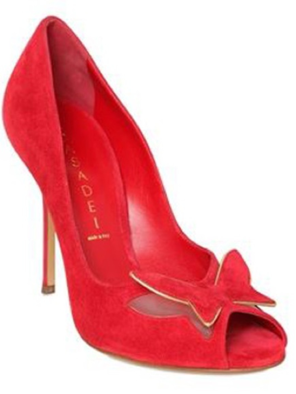 CASADEI Red Suede Butterfly Peep-Toe Stiletto Heels
